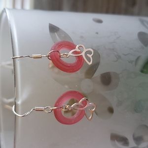 Recycled glass bead Earrings with butterfly charm.